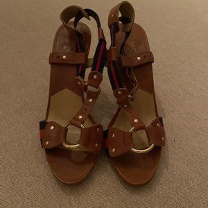 MICHAEL KORS brown, red and blue heels, Size 8